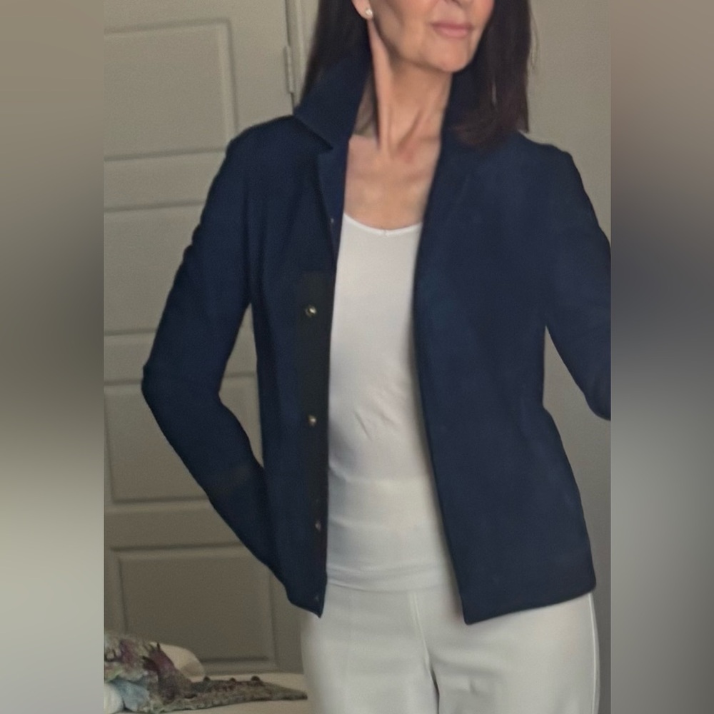 Belstaff Blue suede jacket w/black leather detail